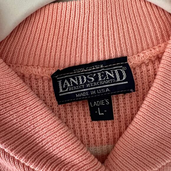 Lands' End Henley Striped Sweater Peach Pink Women Sz L 80s 90s Vintage - Picture 8 of 8